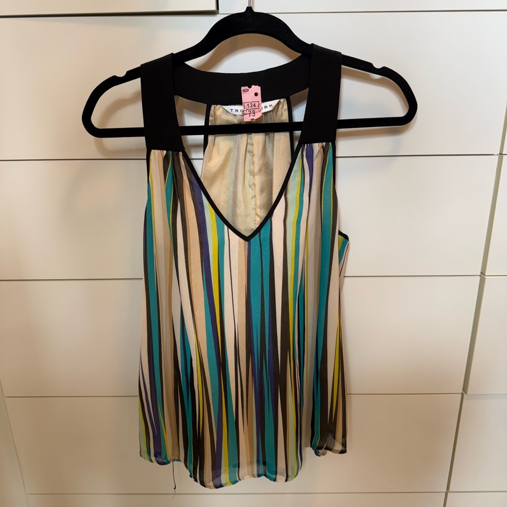 Trina Turk Asymmetrical Green and Yellow Sleeveless Tank